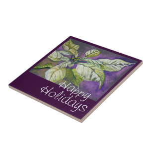 White Poinsettia Holiday Fine Art Tile