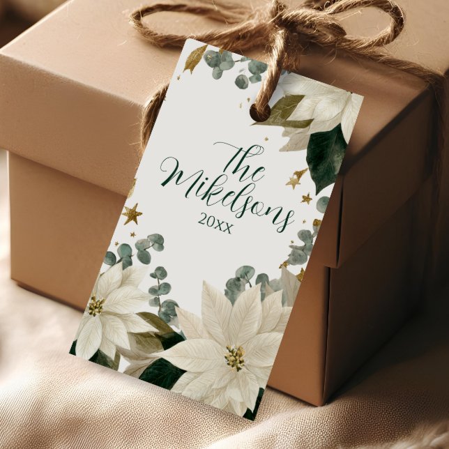 White Poinsettia Holiday Party Gift Tags (Creator Uploaded)