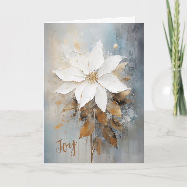 White Poinsettia Joy Christmas Card (Front)