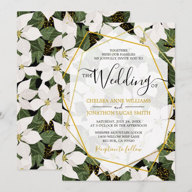 White Poinsettia Wedding Invitation (Front/Back)