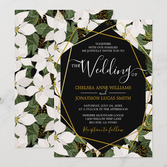 White Poinsettia Wedding Invitation (Front/Back)
