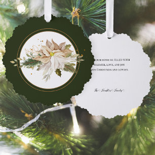 White Poinsettia with Pine & Gold Greenery-Green Tree Decoration Card