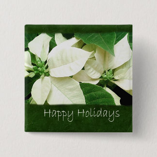 White Poinsettias 1 - Happy Holidays 15 Cm Square Badge