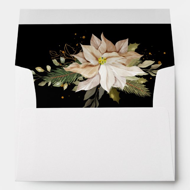 White Poinsettias & Faux Gold Glitter Leaves  Envelope (Back (Bottom))