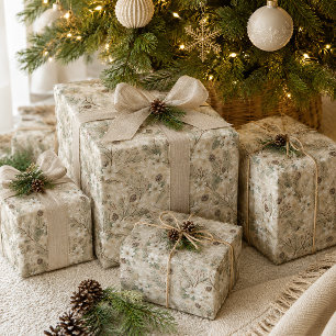 White Poinsettias Neutral Winter Floral Christmas Wrapping Paper