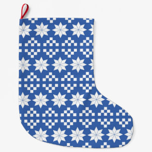 White Poinsettias on Blue Christmas Stocking
