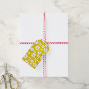 White Poinsettias Red Accents Bright Golden Yellow Gift Tags