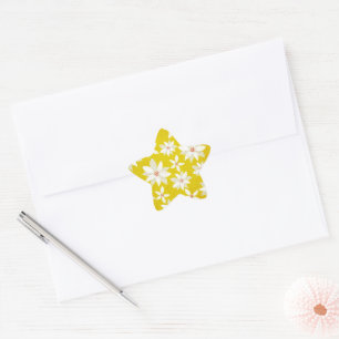 White Poinsettias Red Accents Bright Golden Yellow Star Sticker