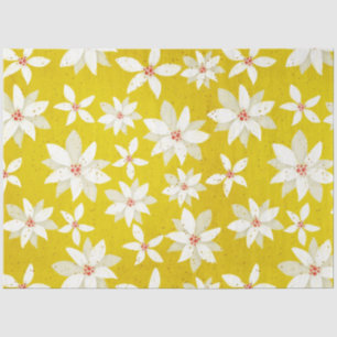 White Poinsettias Red Accents Bright Golden Yellow Tissue Paper