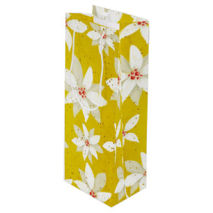 White Poinsettias Red Accents Bright Golden Yellow Wine Gift Bag