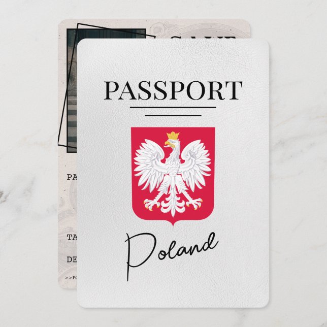White Poland Passport Save The Date (Front/Back)