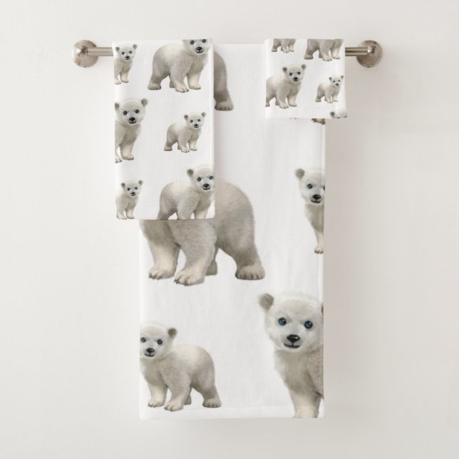 White Polar Bear Bathroom Towel Sets (Insitu)