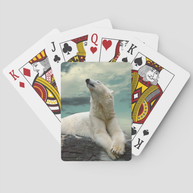 White Polar Bear Hunter on rock Playing Cards (Back)