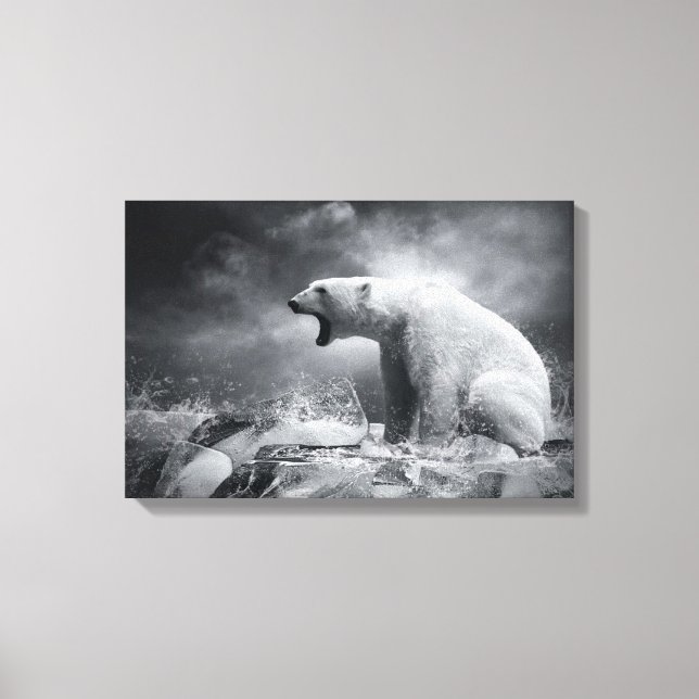 White Polar Bear Hunter on the Ice in water Canvas Print (Front)