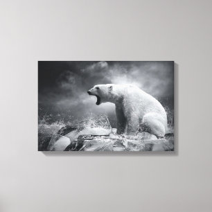 White Polar Bear Hunter on the Ice in water Canvas Print
