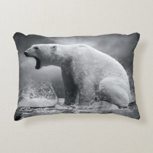 White Polar Bear Hunter on the Ice in water Decorative Cushion