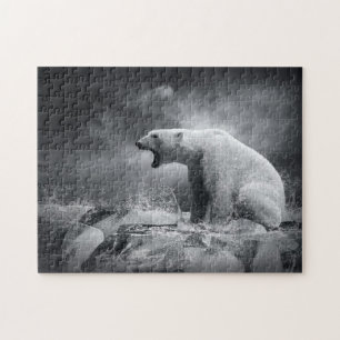White Polar Bear Hunter on the Ice in water Jigsaw Puzzle