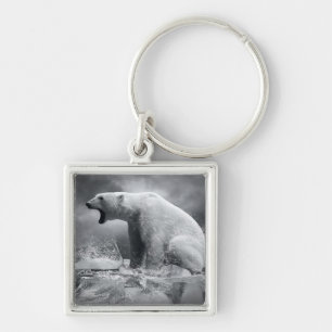 White Polar Bear Hunter on the Ice in water Key Ring