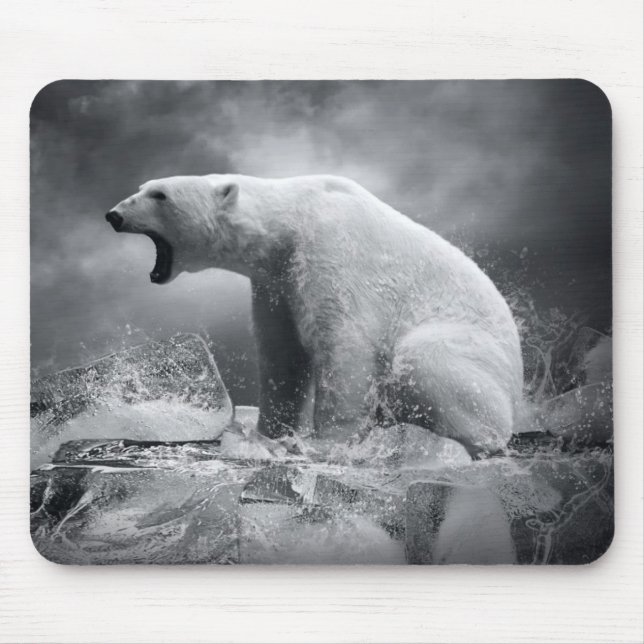 White Polar Bear Hunter on the Ice in water Mouse Mat (Front)