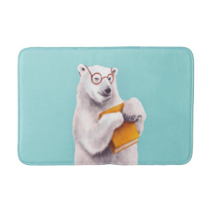 White Polar Bear Smart Book Lover Bath Mat