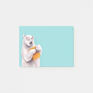 White Polar Bear Smart Book Lover Post-it Notes