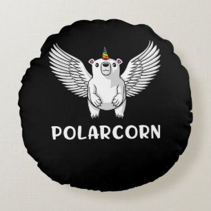 White Polar Bear Unicorn Funny Arctic Animal Round Cushion