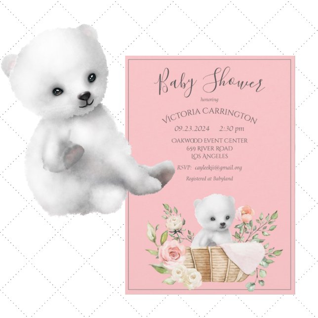White Polar Bear Watercolor Baby Shower Invitation (Creator Uploaded)