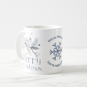 White Polar Owl On A Branch, Merry Christmas Coffee Mug