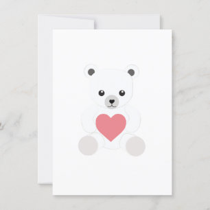White Polar Teddy Bear with Heart Card