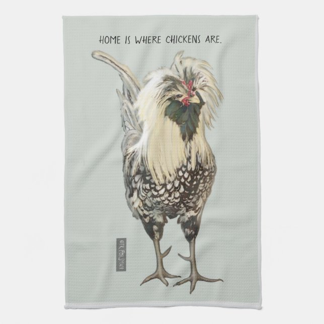 White Polish Rooster  ©TRFORSMAN Tea Towel (Vertical)