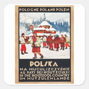 White Polish Xmas - Poland - Vintage Travel Square Sticker