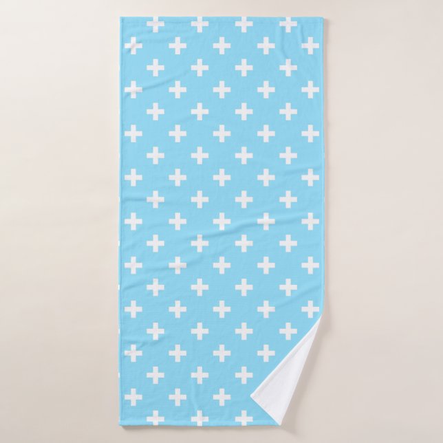 White polka crosses on baby blue bath towel (Bath Towel)