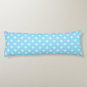 White polka crosses on baby blue body cushion