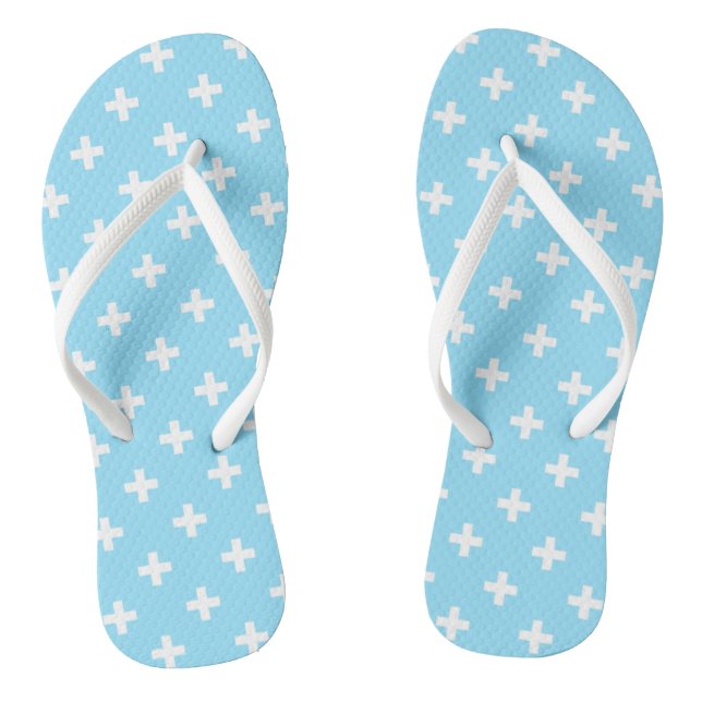 White polka crosses on baby blue flip flops (Footbed)
