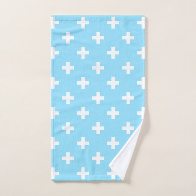 White polka crosses on baby blue hand towel (Hand Towel)
