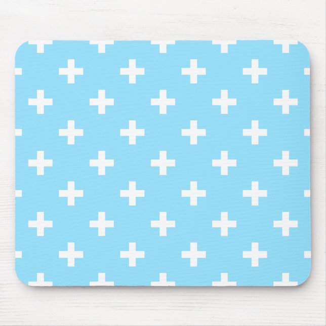 White polka crosses on baby blue mouse mat (Front)