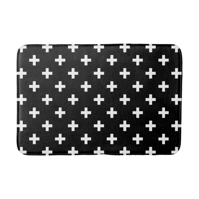 White polka crosses on black bath mat (Front)