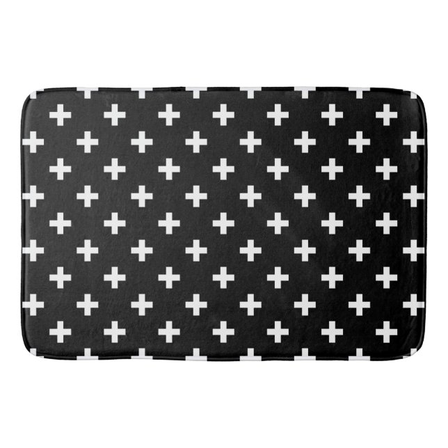 White polka crosses on black bath mat (Front)