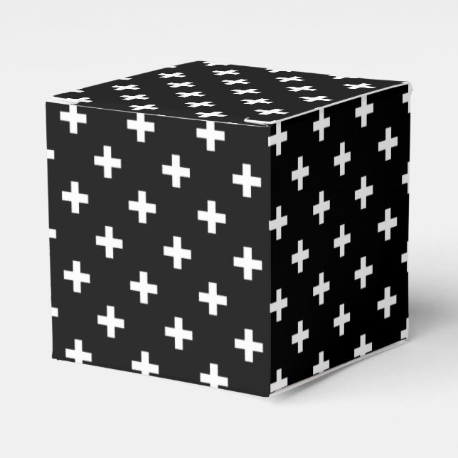 White polka crosses on black favour box (Front Side)