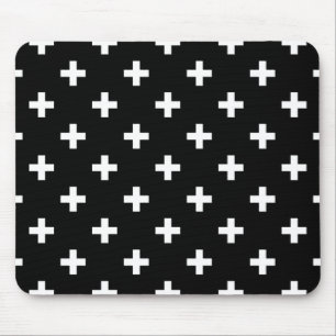 White polka crosses on black mouse mat