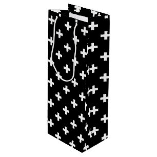 White polka crosses on black wine gift bag