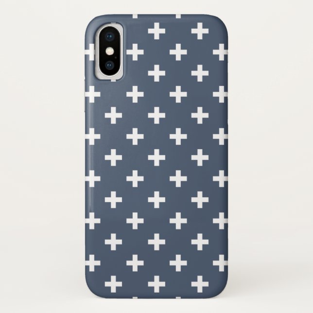 White polka crosses on blue-grey Case-Mate iPhone case (Back)