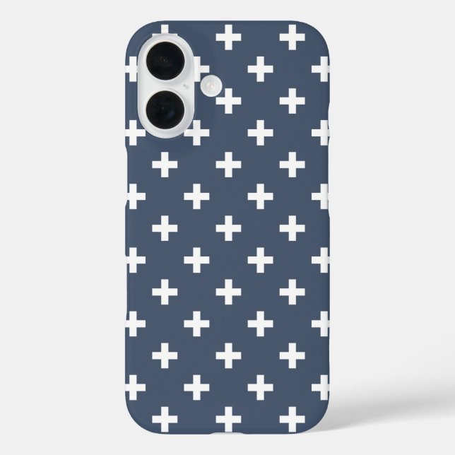 White polka crosses on blue-grey Case-Mate iPhone case (Back)