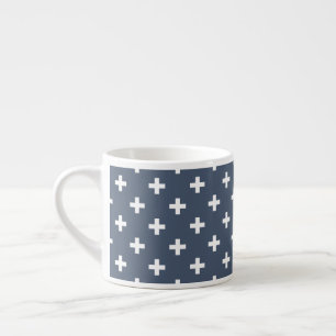 White polka crosses on blue-grey espresso cup