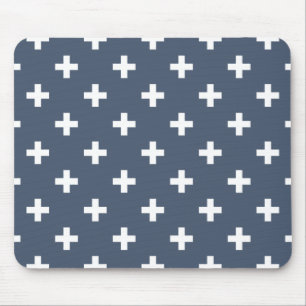 White polka crosses on blue-grey mouse mat