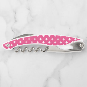 White polka crosses on fuchsia corkscrew