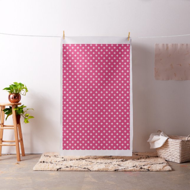 White polka crosses on fuchsia fabric (In Situ)