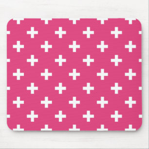 White polka crosses on fuchsia mouse mat