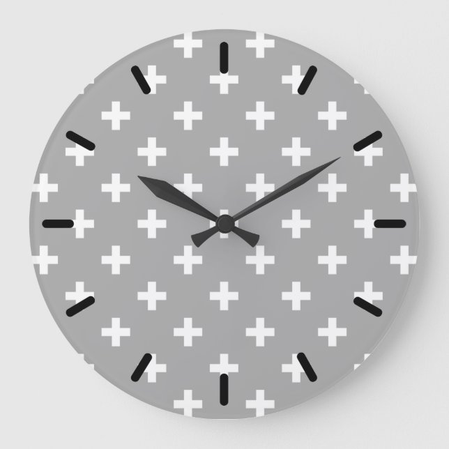 White polka crosses on gray large clock (Front)