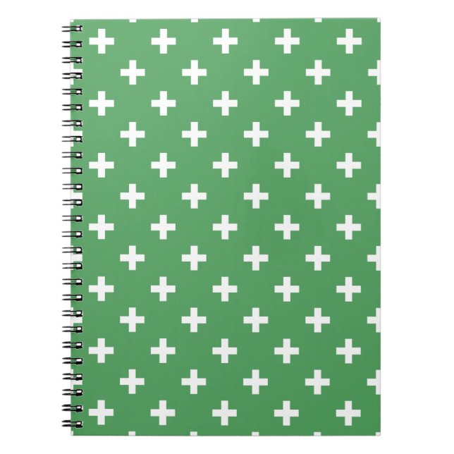 White polka crosses on green notebook (Front)